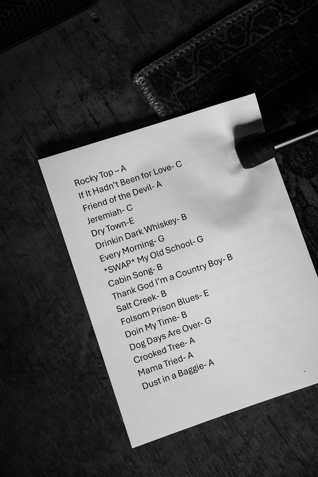 The night's setlist on the amp